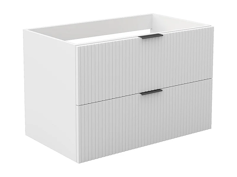 AICA Meuble de salle de bain suspendu 80 cm Blanc + 2 tiroirs, avec Poignées - sans compter vasque