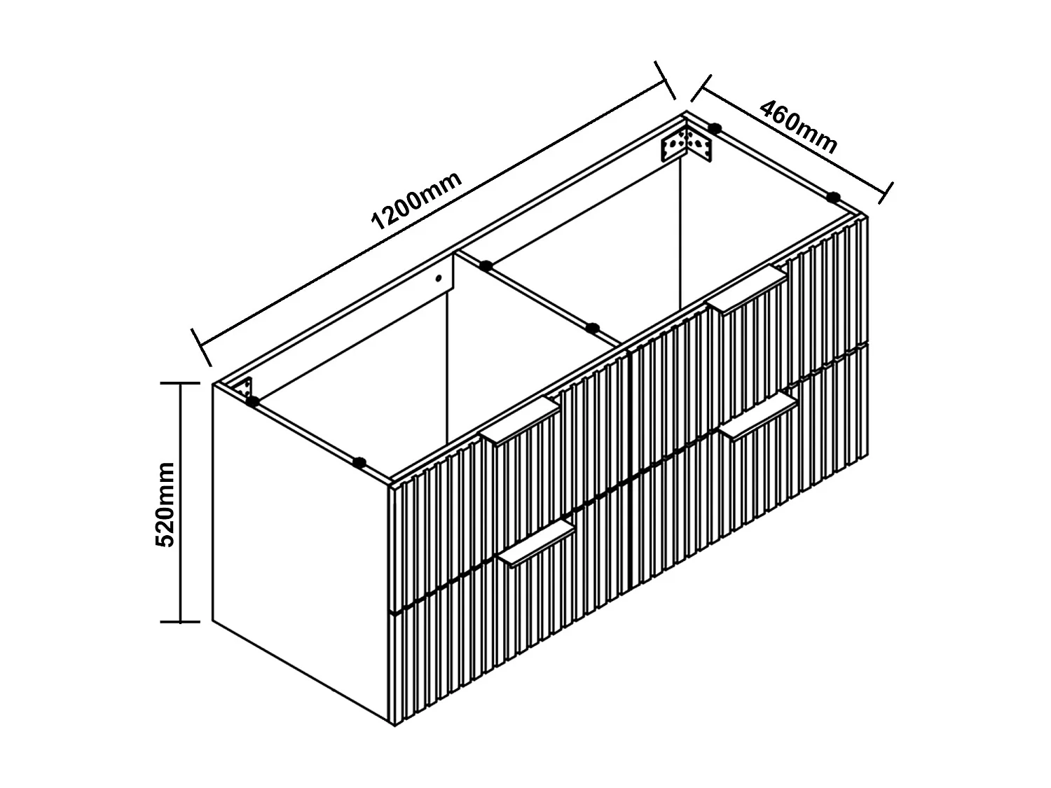 AICA Meuble de salle de bain suspendu 120 cm Anthracite + 4 tiroirs, avec Poignées - sans compter vasque