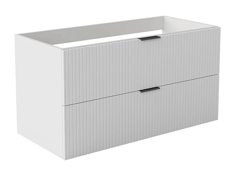 AICA Meuble de salle de bain suspendu 100 cm Blanc + 2 tiroirs, avec Poignées - sans compter vasque