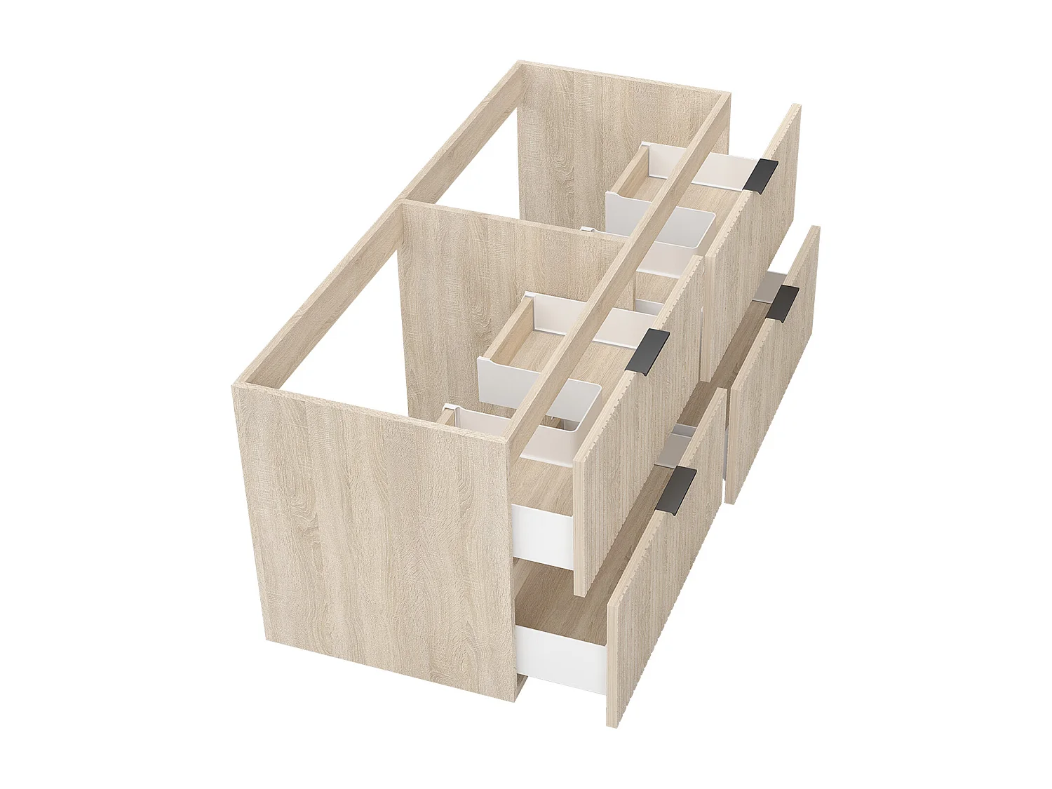 AICA Meuble de salle de bain suspendu 120 cm Chêne + 4 tiroirs, avec Poignées - sans compter vasque