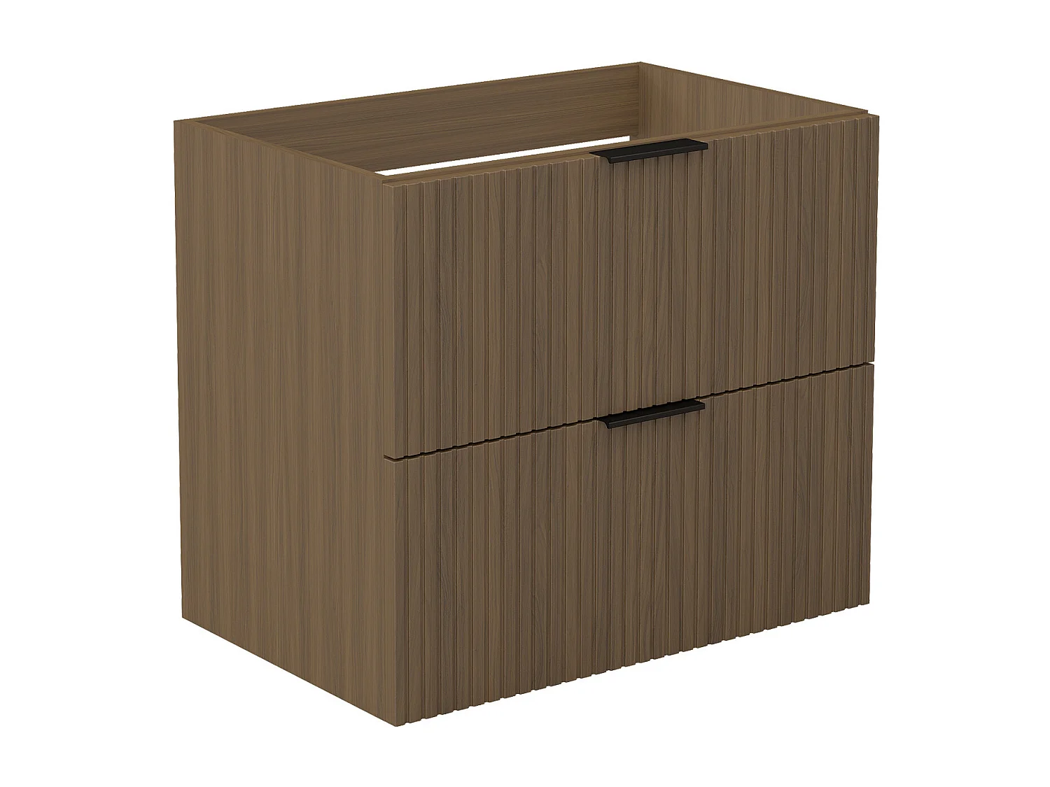 AICA Meuble de salle de bain suspendu 60 cm Noyer + 2 tiroirs, avec Poignées - sans compter vasque