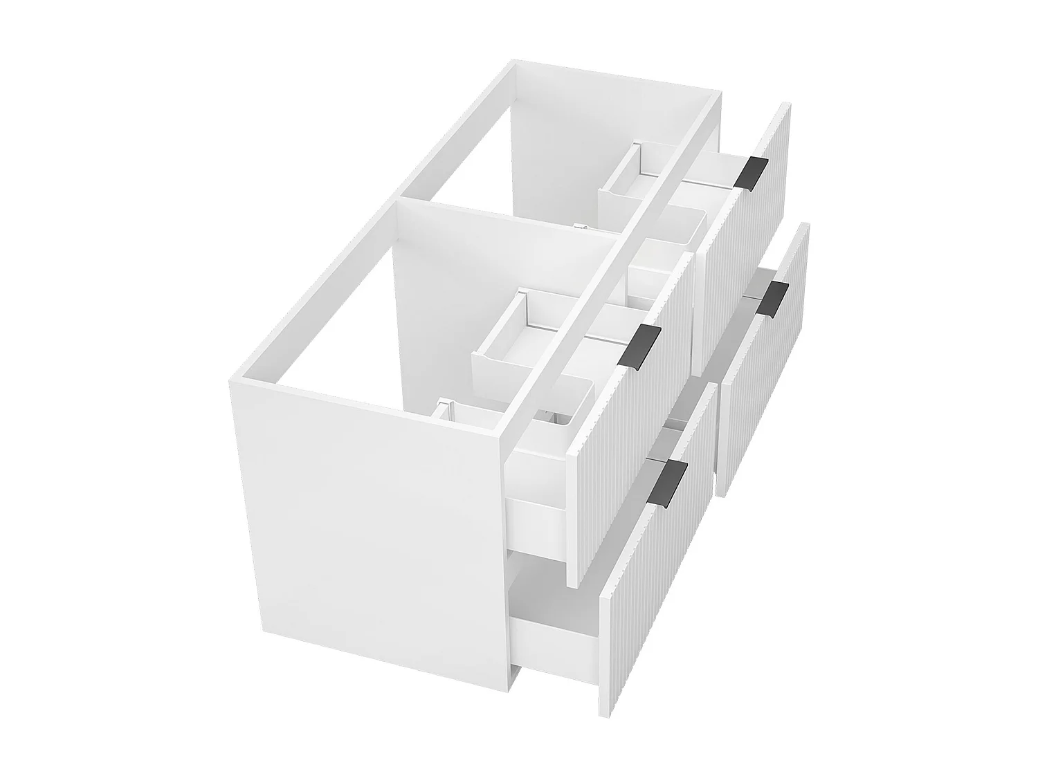 AICA Meuble de salle de bain suspendu 120 cm Blanc + 4 tiroirs, avec Poignées - sans compter vasque