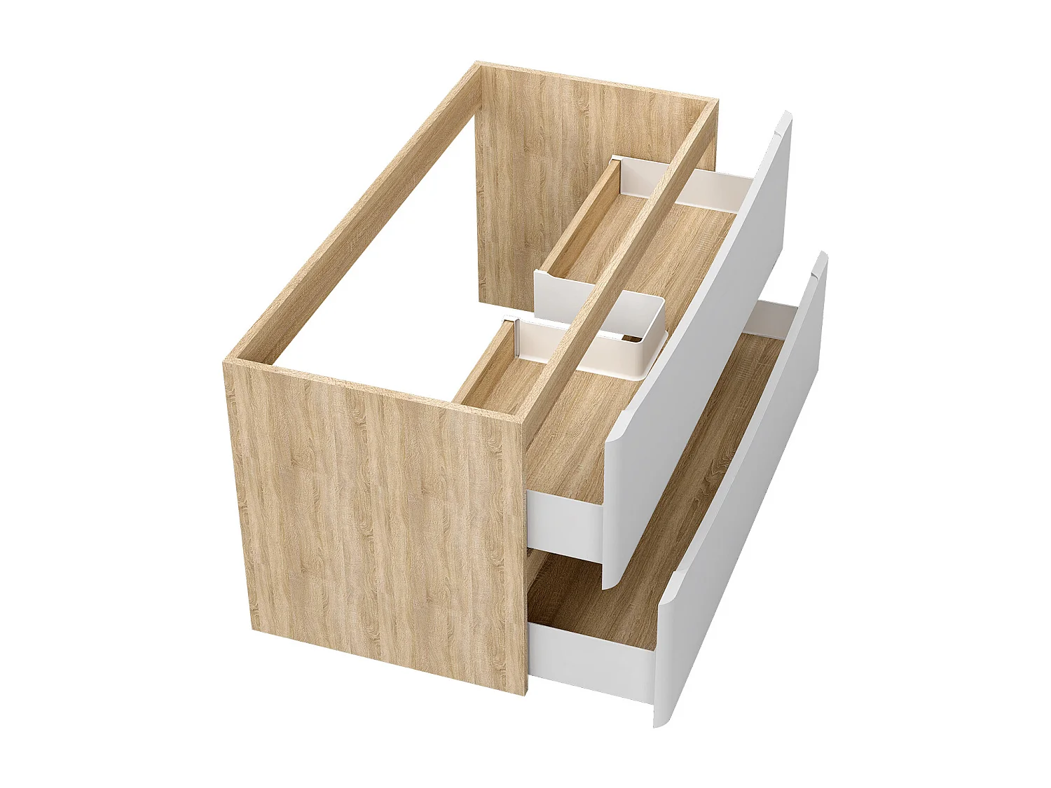 AICA Meuble de salle de bain suspendu 100 cm Brillant + 2 tiroirs, Blanc et Chêne - sans compter vasque