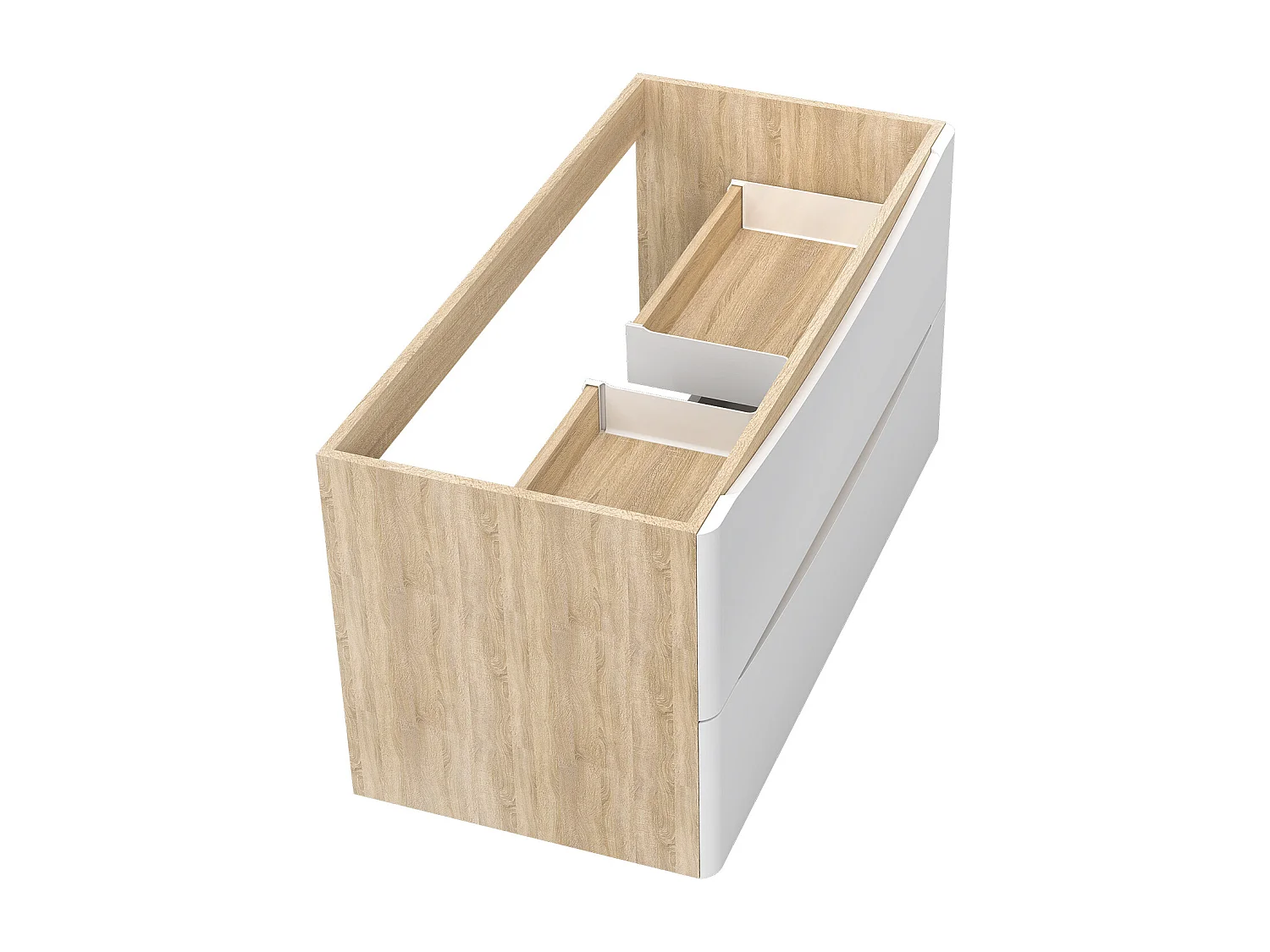 AICA Meuble de salle de bain suspendu 100 cm Brillant + 2 tiroirs, Blanc et Chêne - sans compter vasque