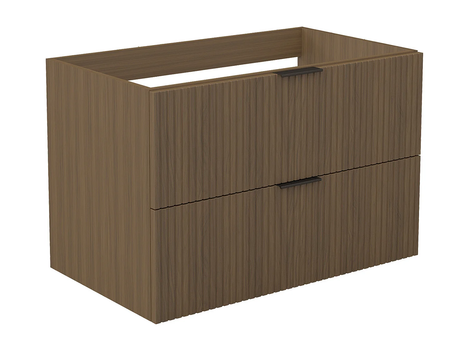 AICA Meuble de salle de bain suspendu 80 cm Noyer + 2 tiroirs, avec Poignées - sans compter vasque