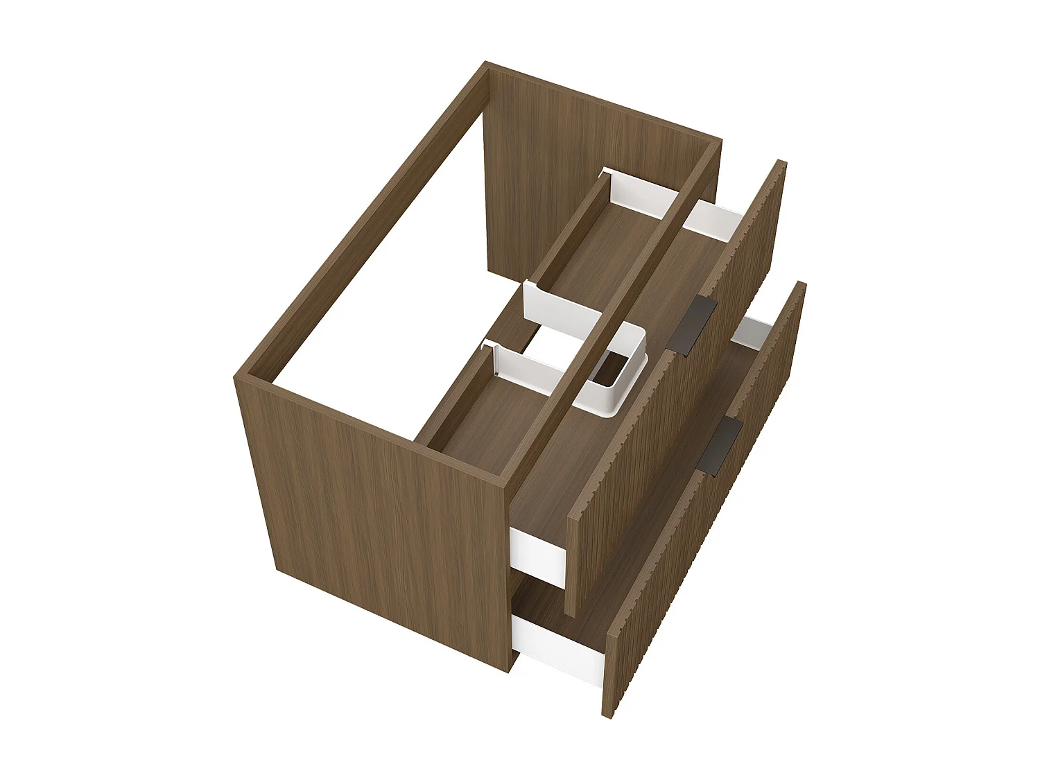 AICA Meuble de salle de bain suspendu 80 cm Noyer + 2 tiroirs, avec Poignées - sans compter vasque