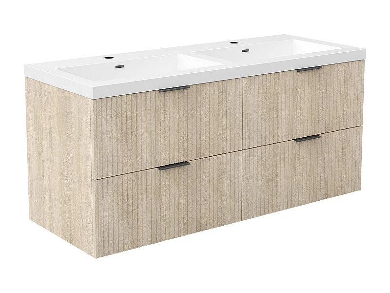 AICA Ensemble salle de bain suspendu 120 cm Chêne - Avec 4 tiroirs + double vasque