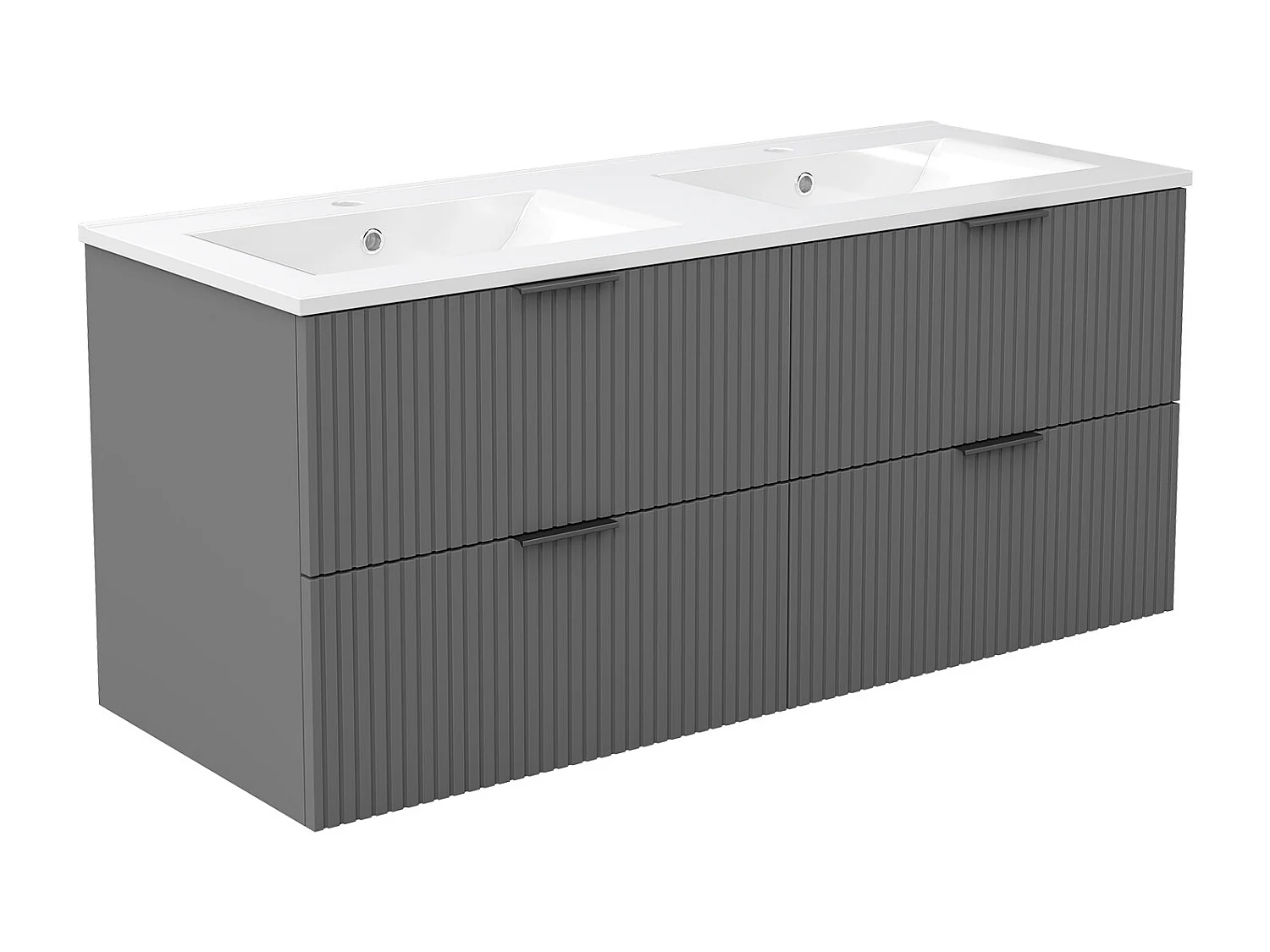 AICA Ensemble salle de bain suspendu 120 cm Anthracite avec 4 tiroirs + vasque double en céramique