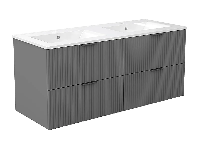 AICA Ensemble salle de bain suspendu 120 cm Anthracite avec 4 tiroirs + vasque double en céramique