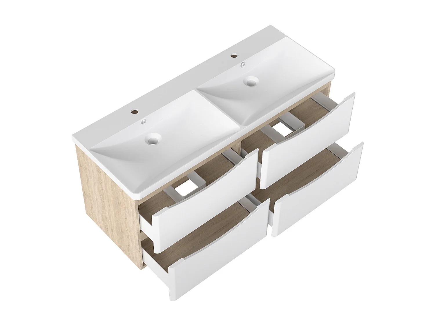 AICA Ensemble salle de bain suspendu Brillant 120 cm avec vasque + 4 tiroirs, Blanc et Chêne