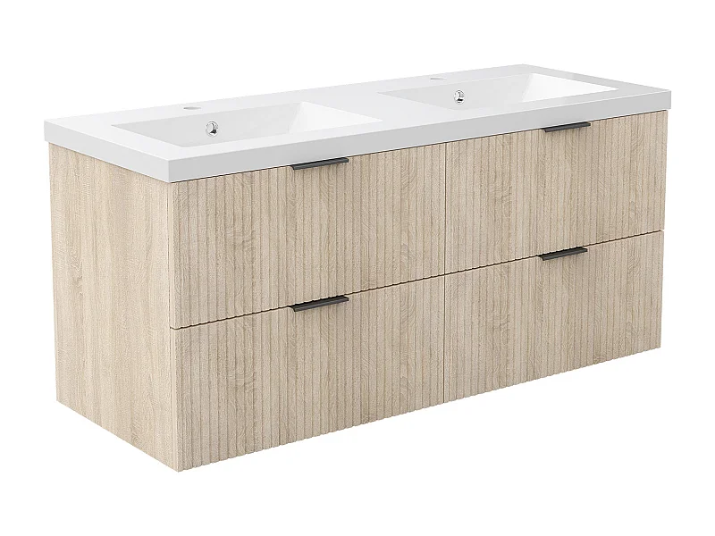 AICA Ensemble salle de bain suspendu Chêne 120 cm avec 4 tiroirs, vasque inclus