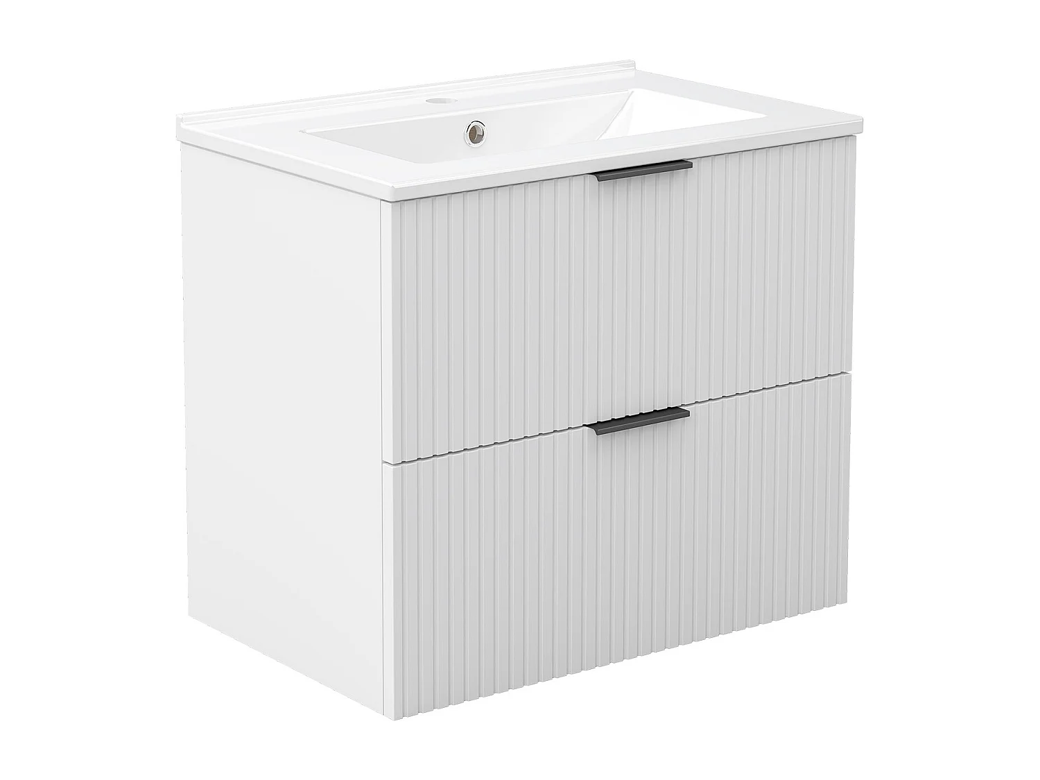 AICA Ensemble salle de bain suspendu 60 cm Blanc avec 2 tiroirs, vasque céramique - Meuble de salle de bain mural