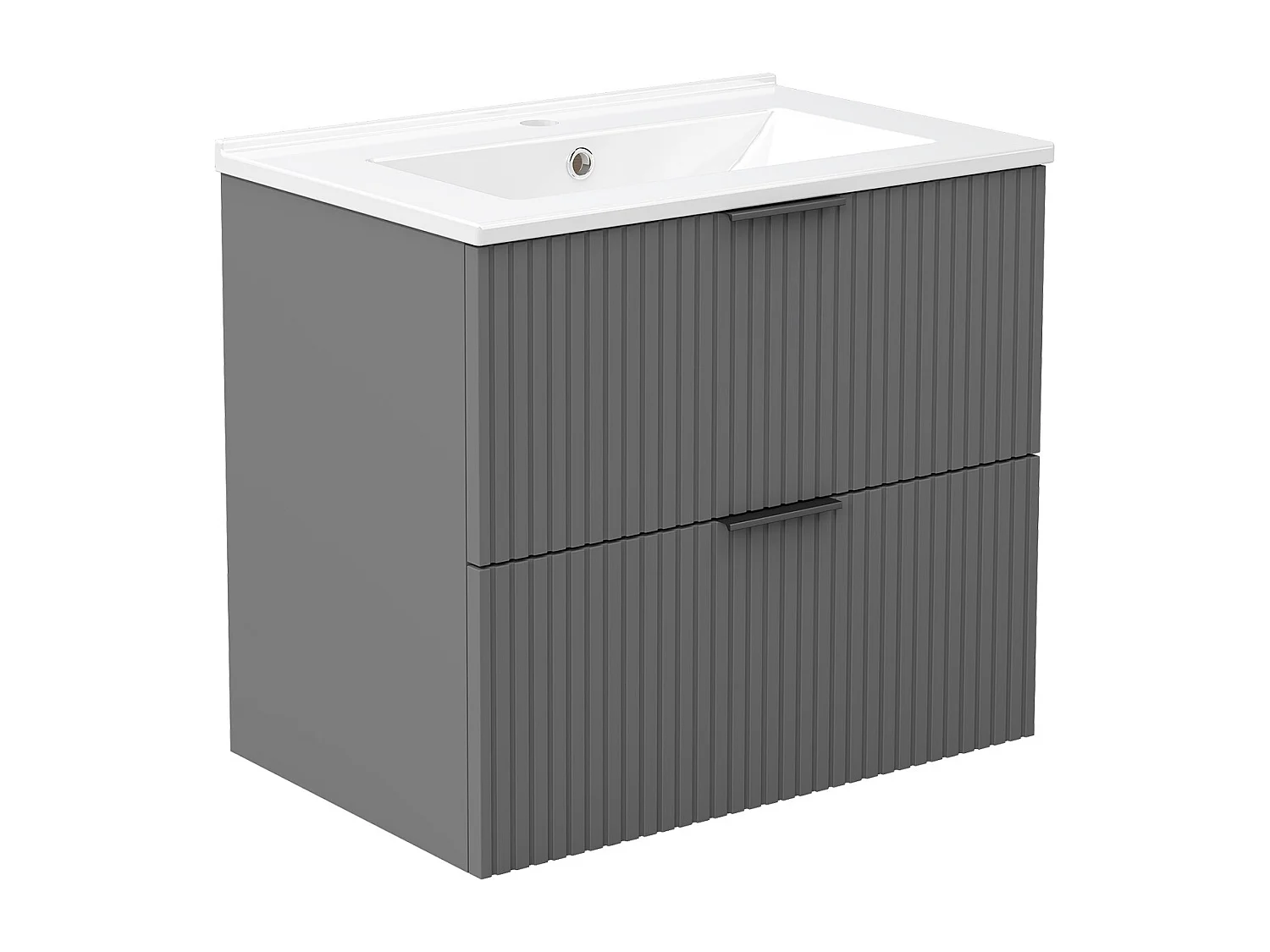 AICA Ensemble salle de bain suspendu 60 cm Anthracite avec 2 tiroirs, vasque céramique - Meuble de salle de bain mural