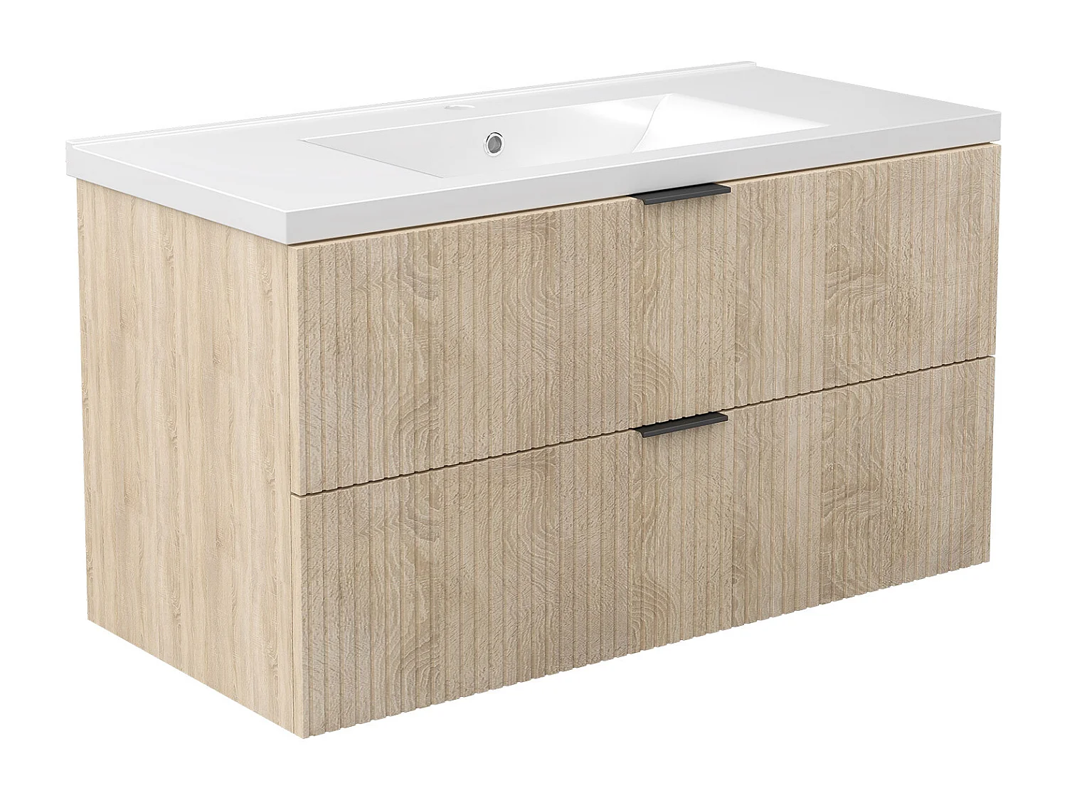 AICA Ensemble salle de bain suspendu 100 cm Chêne avec 2 tiroirs + vasque Céramique