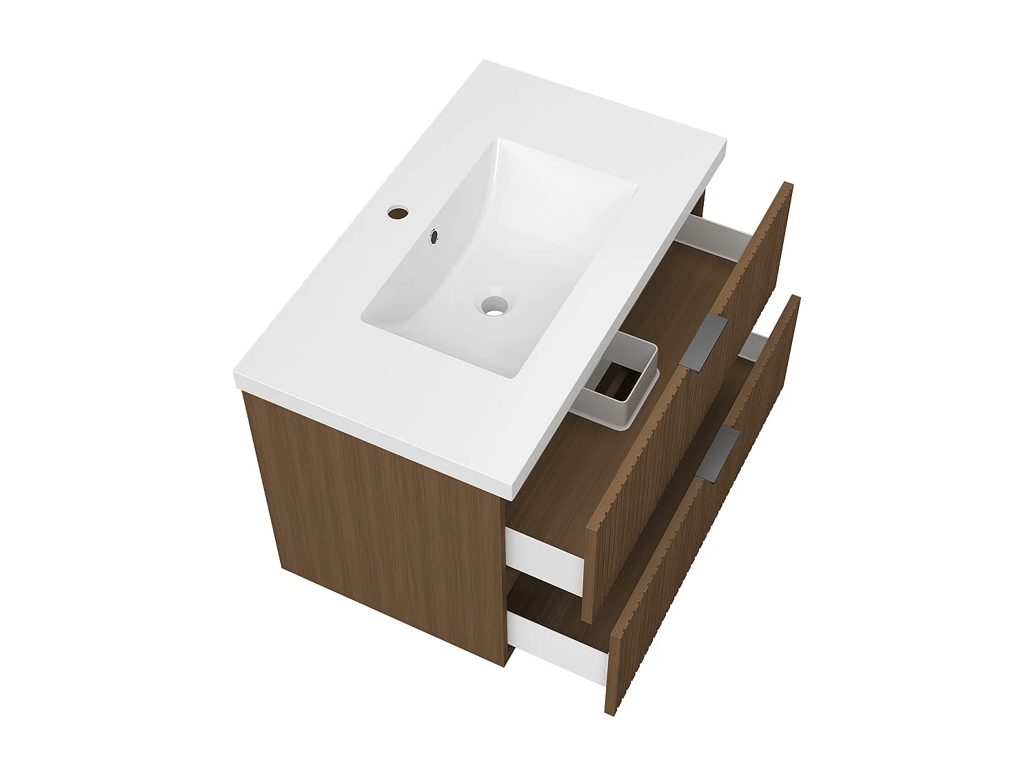 AICA Ensemble salle de bain suspendu Noyer 80 cm avec 2 tiroirs, vasque inclus