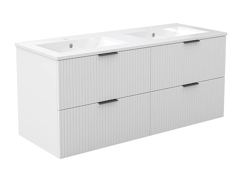 AICA Ensemble salle de bain suspendu 120 cm Blanc avec 4 tiroirs + vasque double en céramique