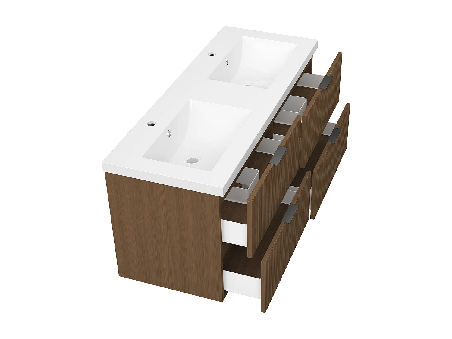 AICA Ensemble salle de bain suspendu Noyer 120 cm avec 4 tiroirs, vasque inclus