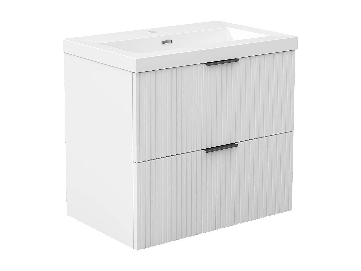 AICA Ensemble salle de bain suspendu 60 cm Blanc - Avec 2 tiroirs + vasque