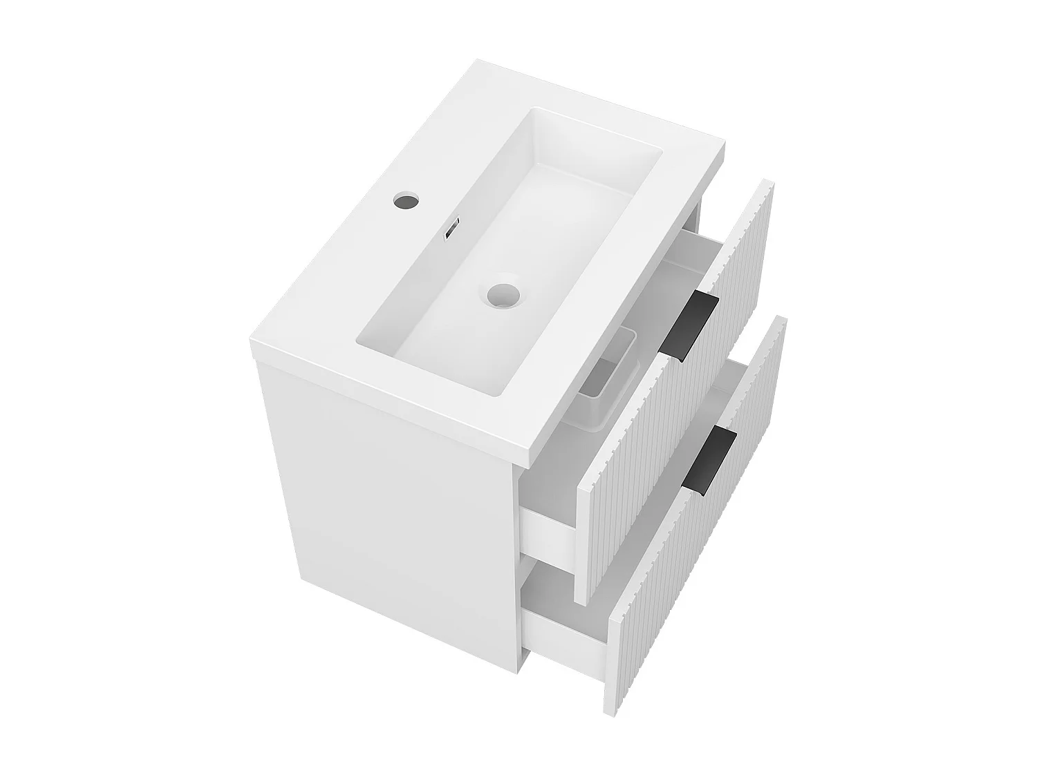 AICA Ensemble salle de bain suspendu 60 cm Blanc - Avec 2 tiroirs + vasque