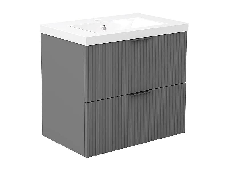 AICA Ensemble salle de bain suspendu 60 cm Anthracite avec 2 tiroirs + vasque Céramique