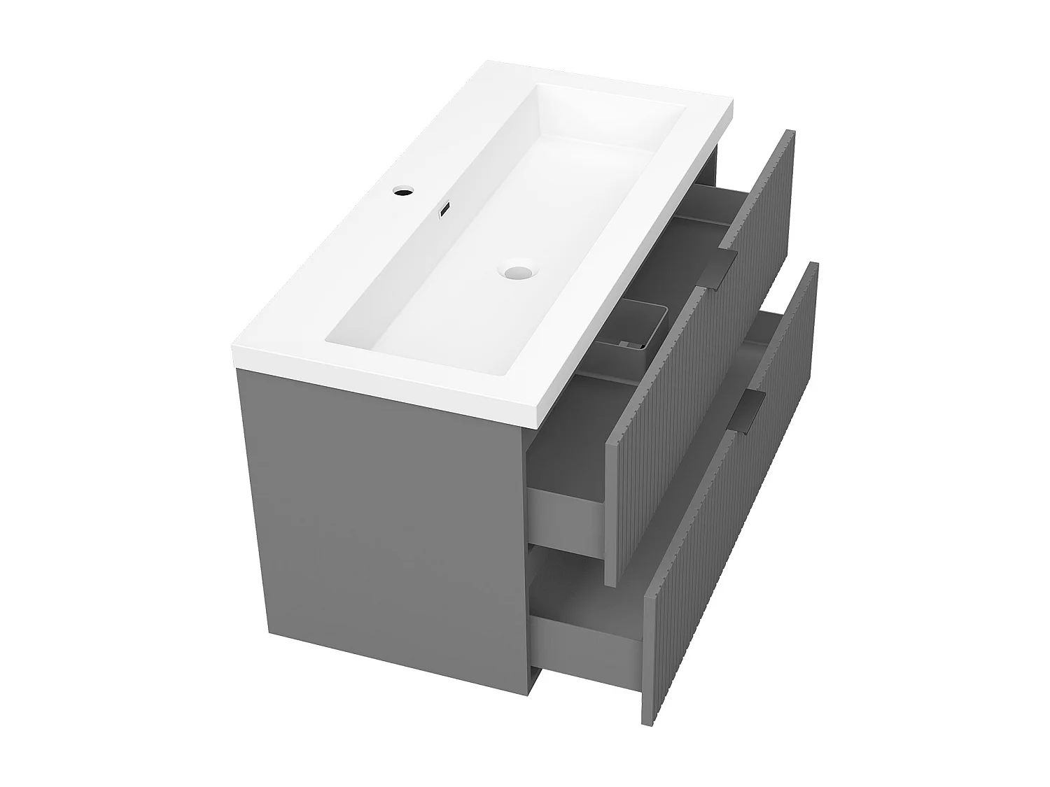 AICA Ensemble salle de bain suspendu 100 cm Anthracite - Avec 2 tiroirs + vasque