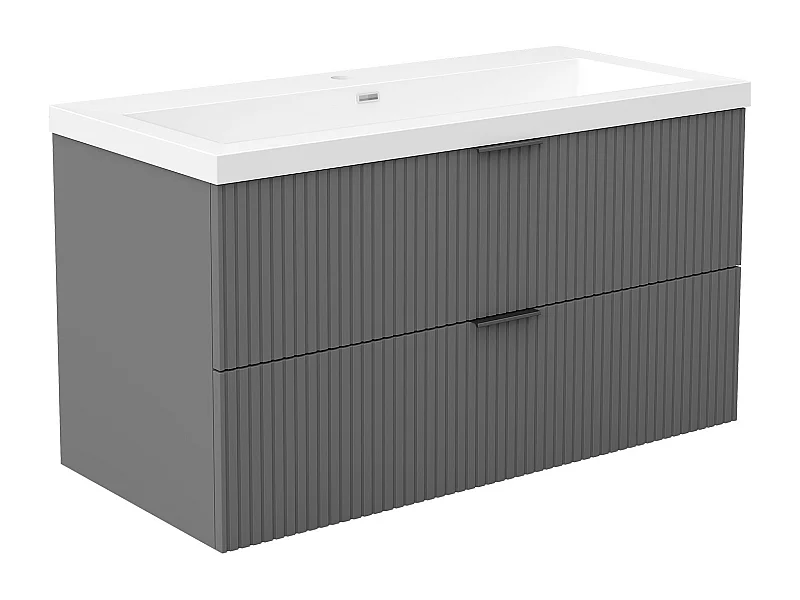 AICA Ensemble salle de bain suspendu 100 cm Anthracite - Avec 2 tiroirs + vasque