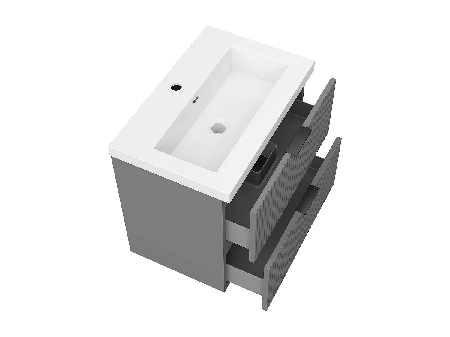 AICA Ensemble salle de bain suspendu 60 cm Anthracite - Avec 2 tiroirs + vasque