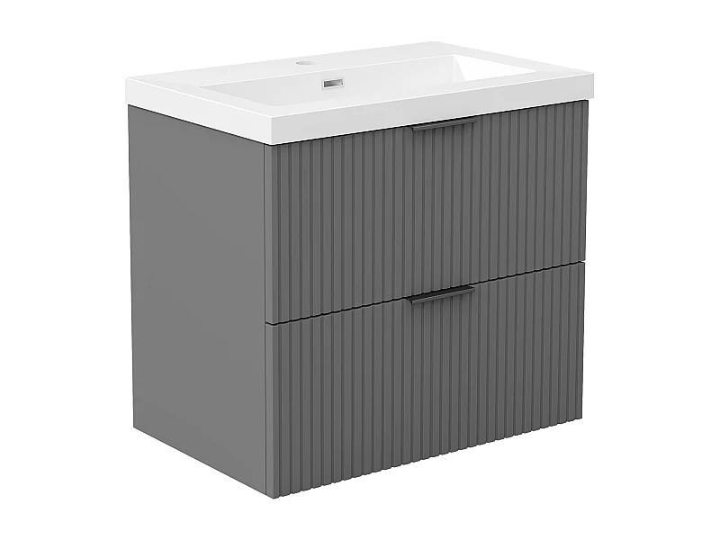 AICA Ensemble salle de bain suspendu 60 cm Anthracite - Avec 2 tiroirs + vasque