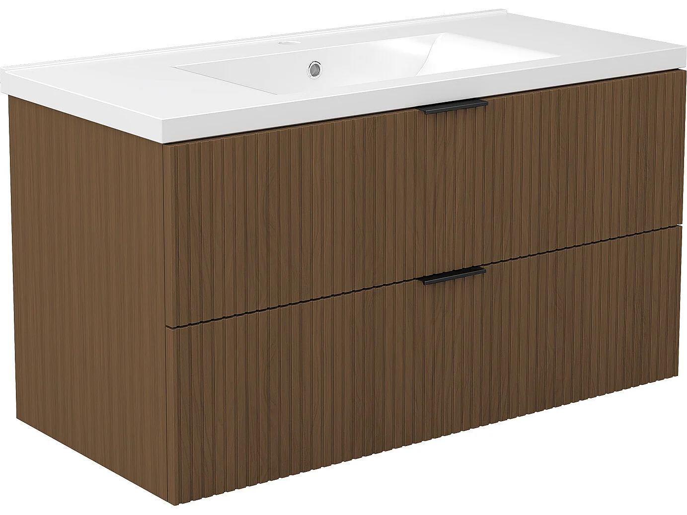 AICA Ensemble salle de bain suspendu 100 cm Noyer avec 2 tiroirs + vasque Céramique