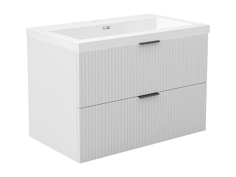 AICA Ensemble salle de bain suspendu 80 cm Blanc - Avec 2 tiroirs + vasque