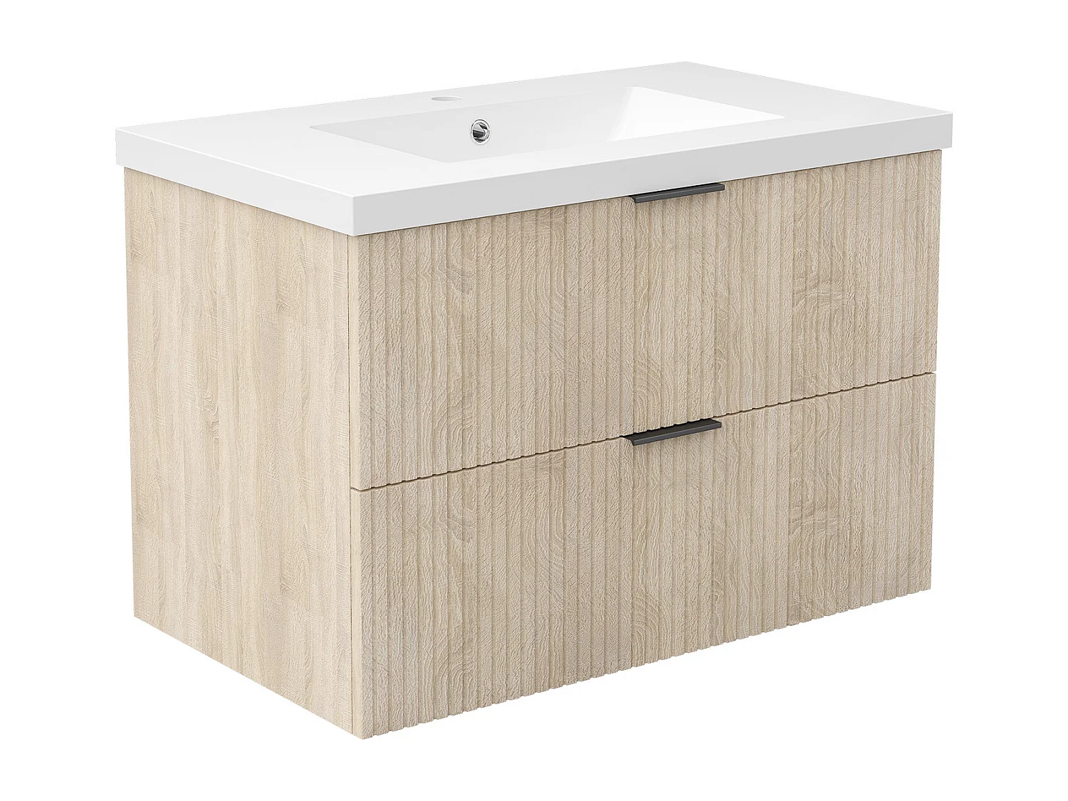 AICA Ensemble salle de bain suspendu Chêne 80 cm avec 2 tiroirs, vasque inclus