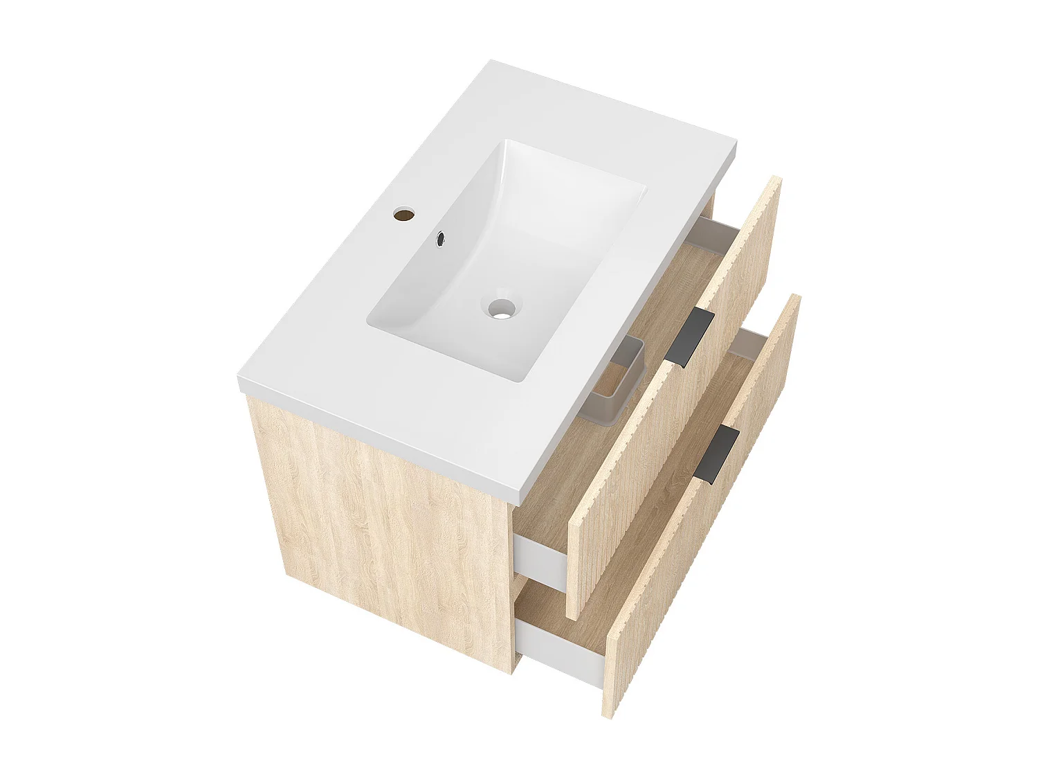 AICA Ensemble salle de bain suspendu Chêne 80 cm avec 2 tiroirs, vasque inclus