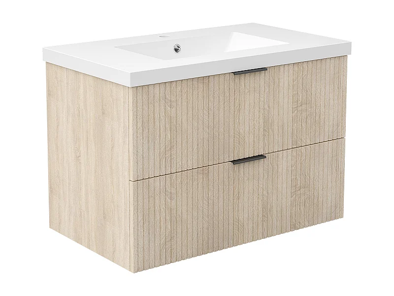 AICA Ensemble salle de bain suspendu Chêne 80 cm avec 2 tiroirs, vasque inclus