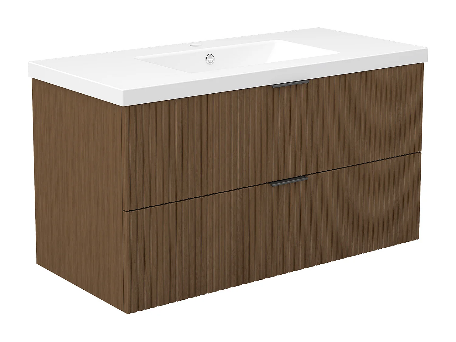 AICA Ensemble salle de bain suspendu Noyer 100 cm avec 2 tiroirs, vasque inclus