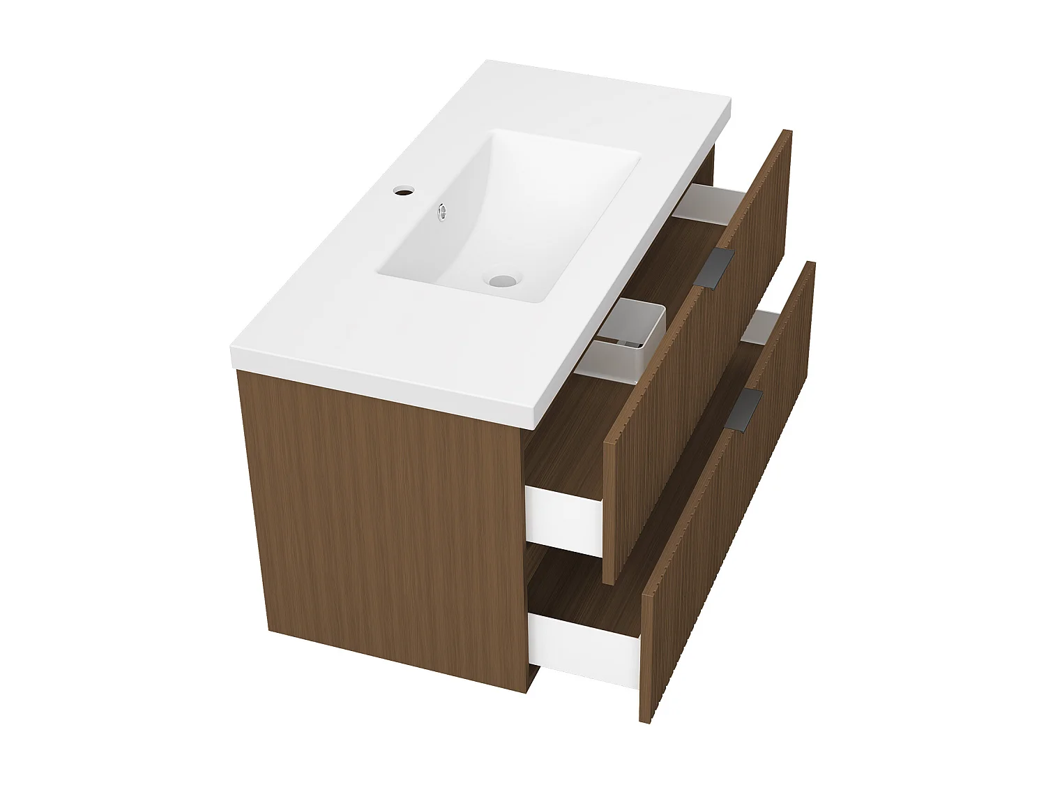 AICA Ensemble salle de bain suspendu Noyer 100 cm avec 2 tiroirs, vasque inclus