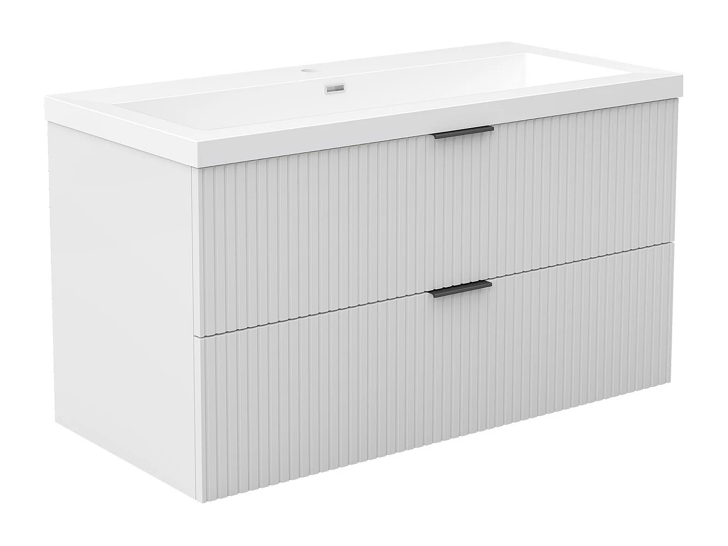 AICA Ensemble salle de bain suspendu 100 cm Blanc - Avec 2 tiroirs + vasque