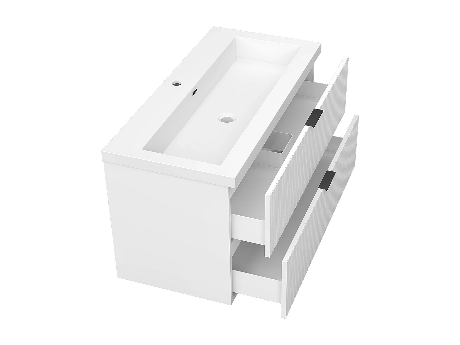 AICA Ensemble salle de bain suspendu 100 cm Blanc - Avec 2 tiroirs + vasque