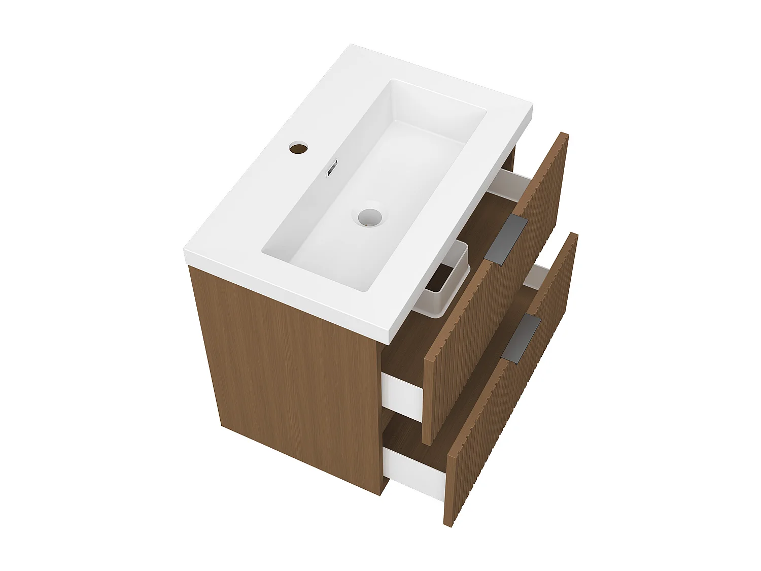 AICA Ensemble salle de bain suspendu 60 cm Noyer - Avec 2 tiroirs + vasque