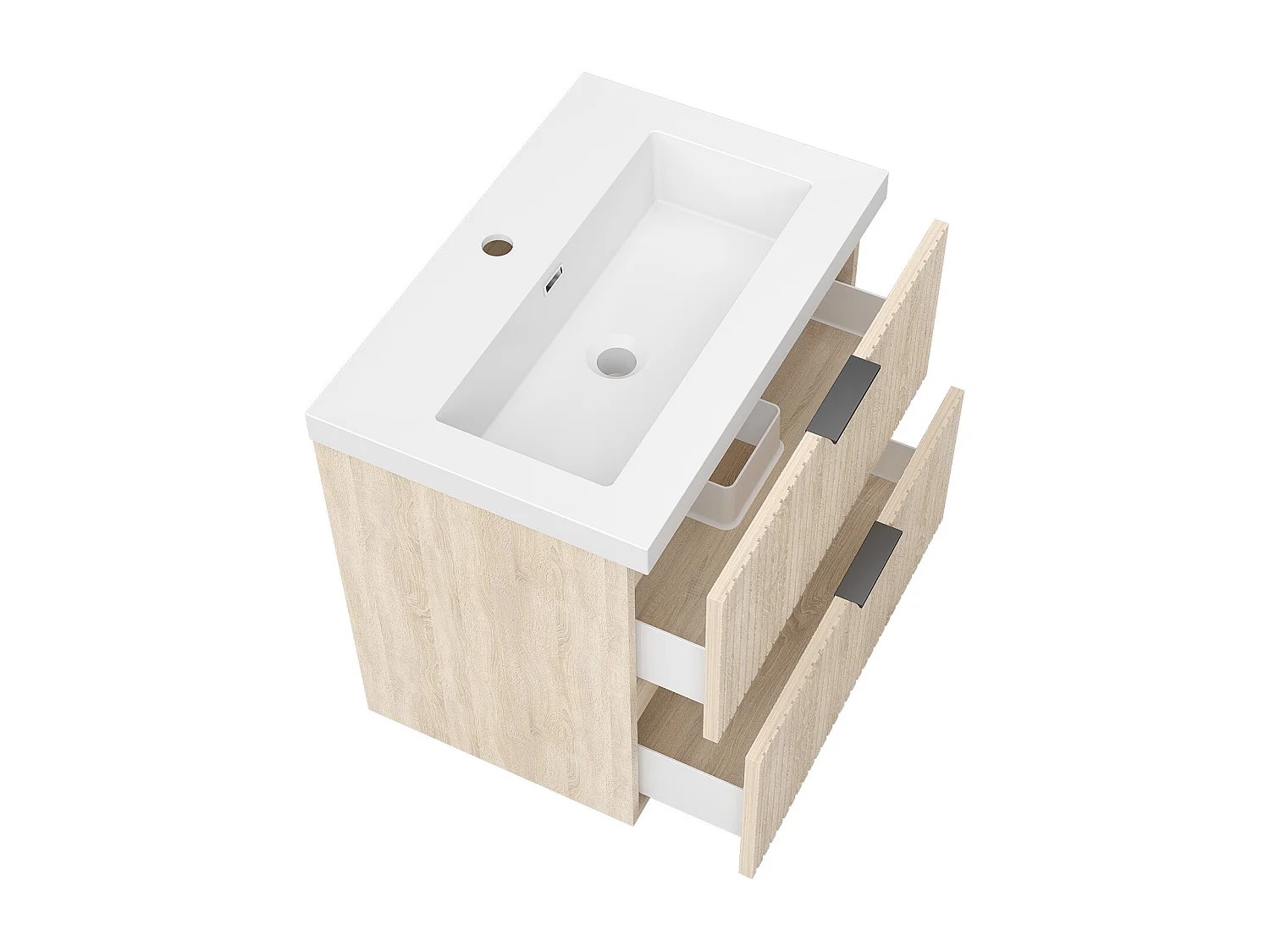 AICA Ensemble salle de bain suspendu 60 cm Chêne - Avec 2 tiroirs + vasque