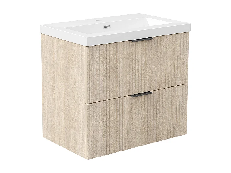 AICA Ensemble salle de bain suspendu 60 cm Chêne - Avec 2 tiroirs + vasque