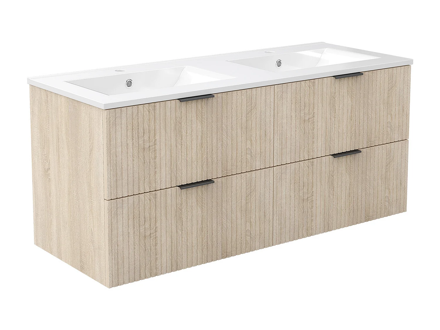 AICA Ensemble salle de bain suspendu 120 cm Chêne avec 4 tiroirs + vasque double en céramique