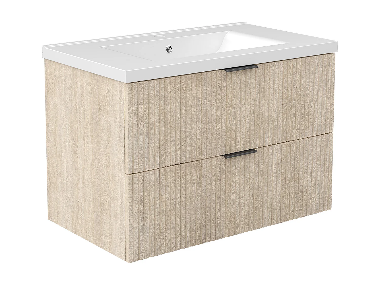 AICA Ensemble salle de bain suspendu 80 cm Chêne avec 2 tiroirs + vasque Céramique