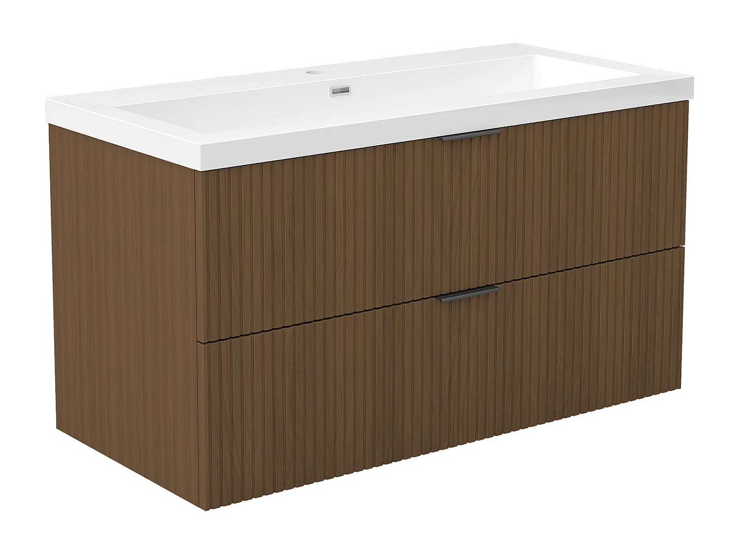 AICA Ensemble salle de bain suspendu 100 cm Noyer - Avec 2 tiroirs + vasque