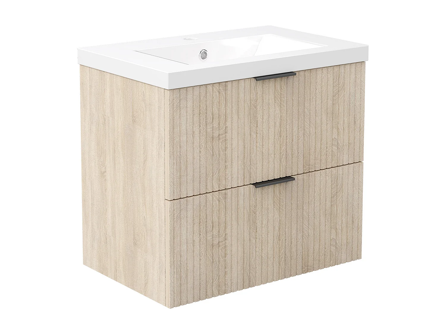 AICA Ensemble salle de bain suspendu 60 cm Chêne avec 2 tiroirs + vasque Céramique