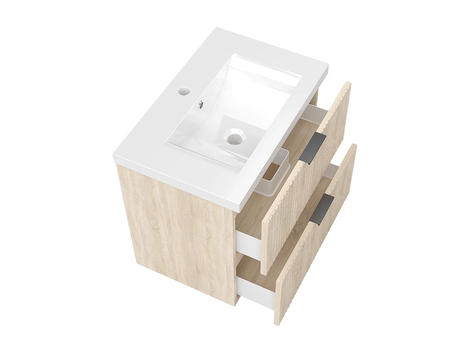 AICA Ensemble salle de bain suspendu 60 cm Chêne avec 2 tiroirs + vasque Céramique