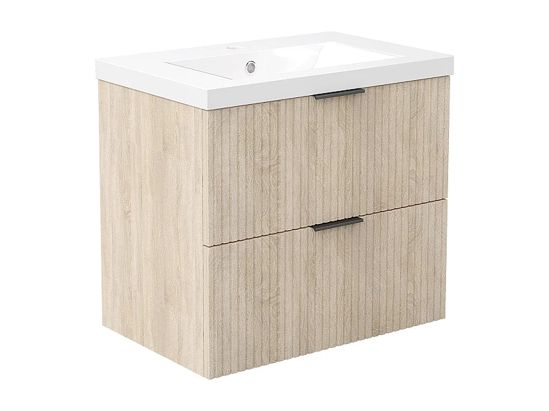 AICA Ensemble salle de bain suspendu 60 cm Chêne avec 2 tiroirs + vasque Céramique