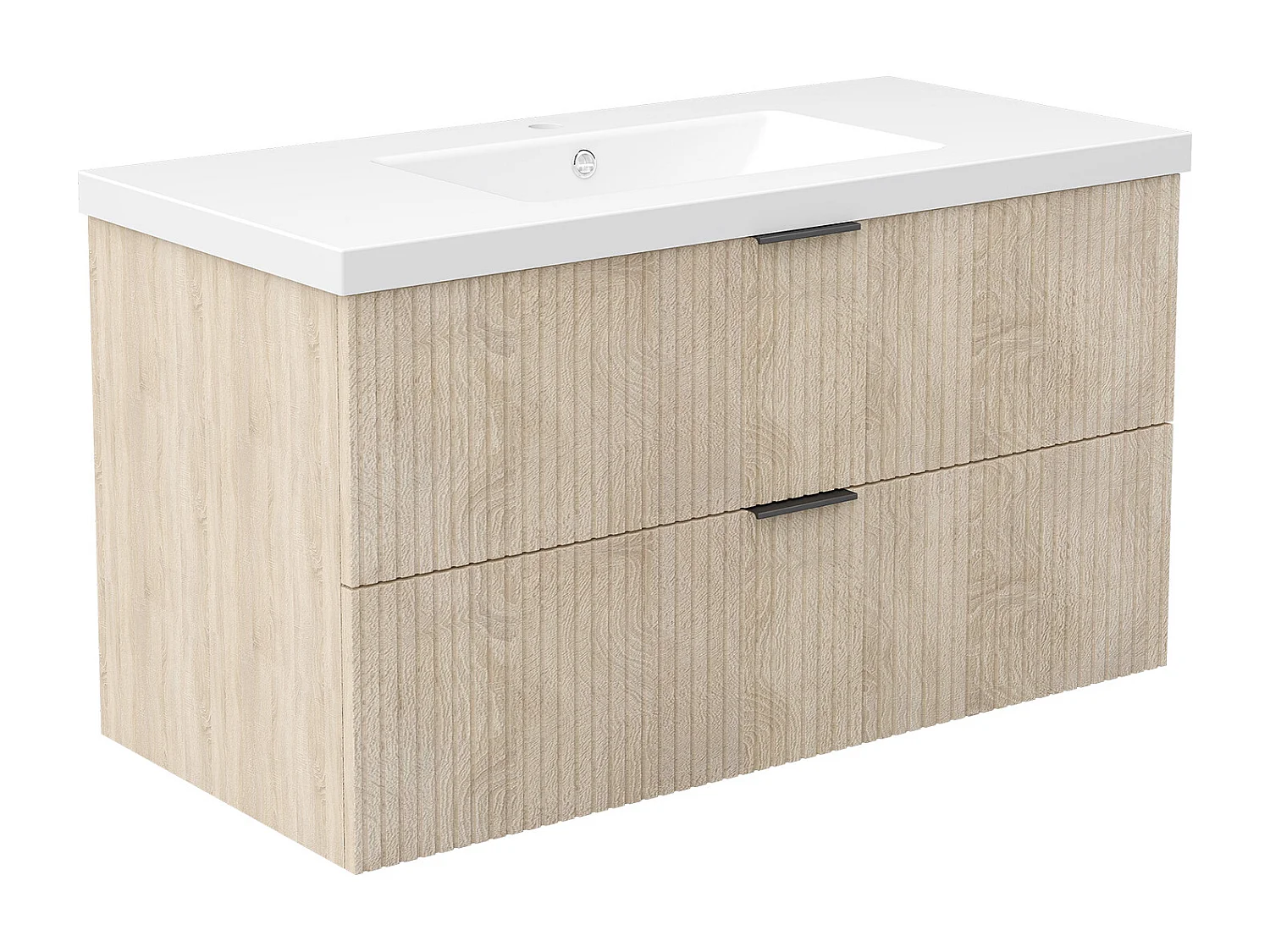 AICA Ensemble salle de bain suspendu Chêne 100 cm avec 2 tiroirs, vasque inclus