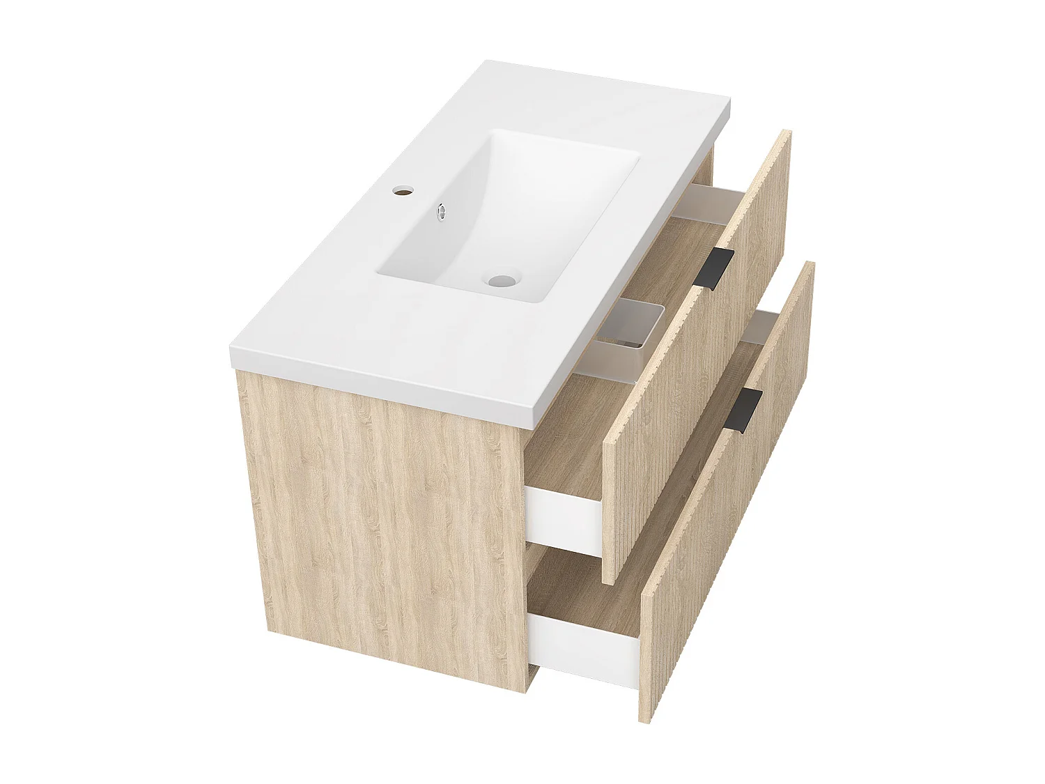 AICA Ensemble salle de bain suspendu Chêne 100 cm avec 2 tiroirs, vasque inclus