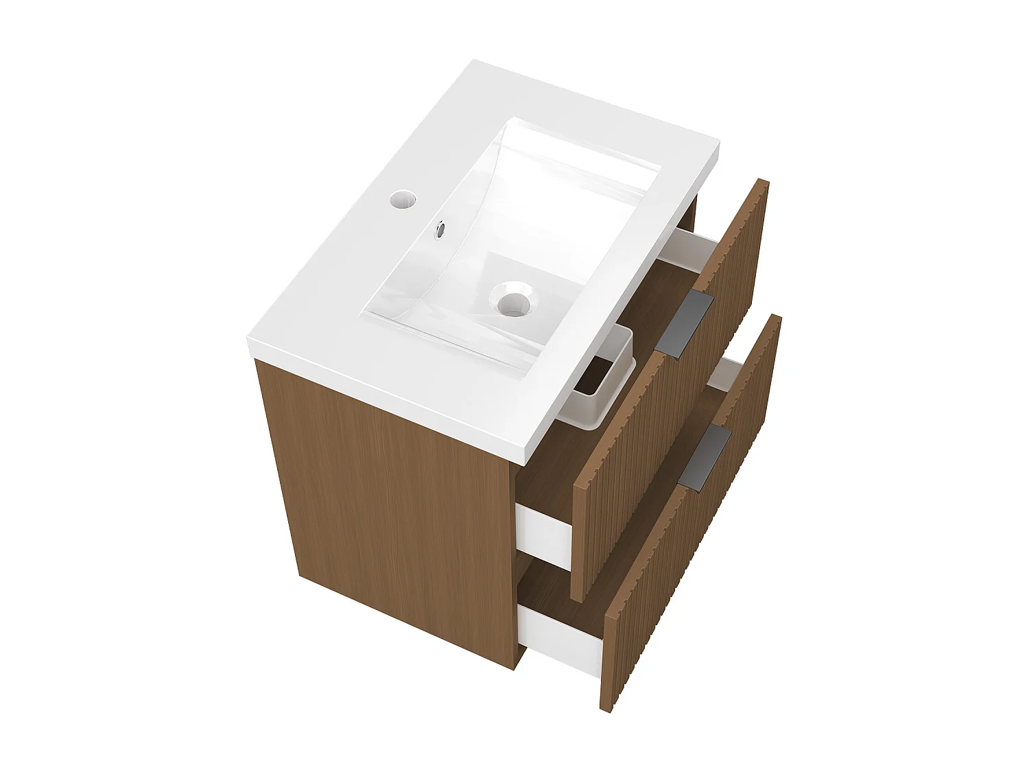 AICA Ensemble salle de bain suspendu 60 cm Noyer avec 2 tiroirs + vasque Céramique