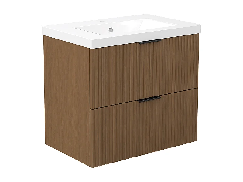 AICA Ensemble salle de bain suspendu 60 cm Noyer avec 2 tiroirs + vasque Céramique